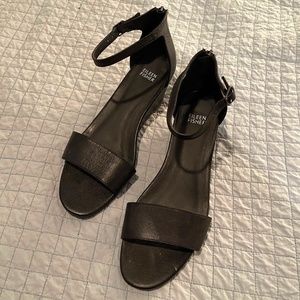 Eileen Fisher Mara Wedge Sandals Black Ankle Strap Leather Size 10